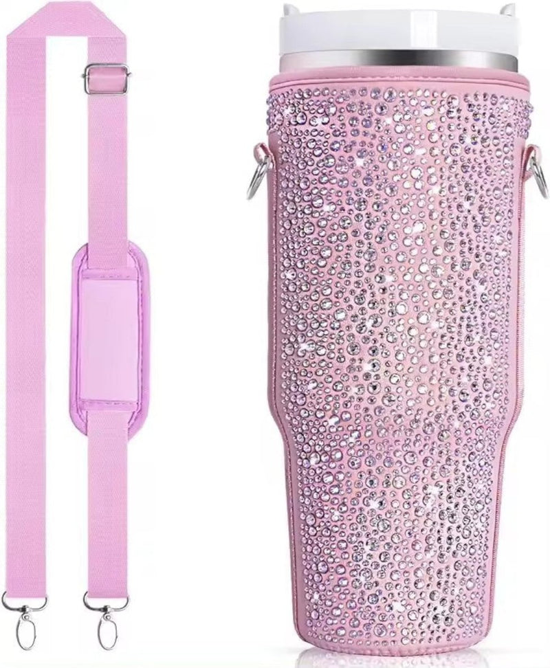 40 Oz Shiny Water Bottle Sets Handbag Adjustable Strap Pearlescent